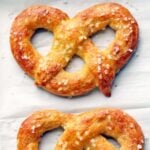 Keto pretzels are topped with coarse salt.