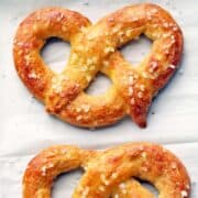 Keto pretzels are topped with coarse salt.