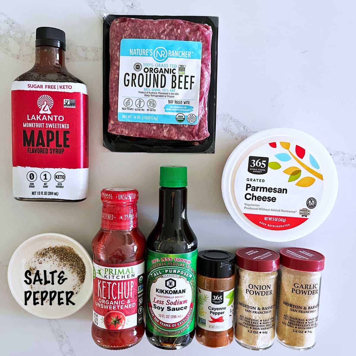 The ingredients needed to bake meatballs.