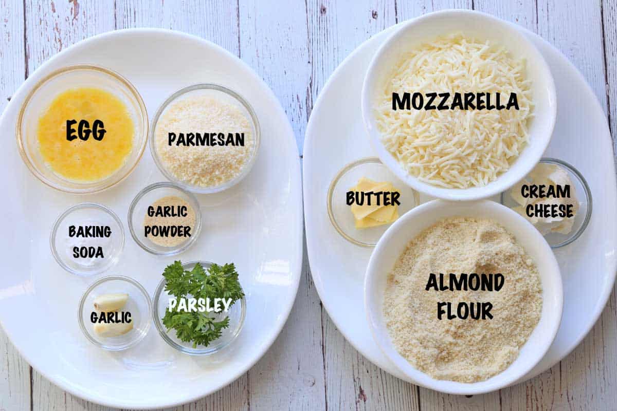 The ingredients needed for making keto garlic bread.