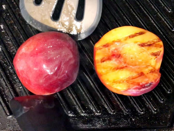 Grilling the peaches.