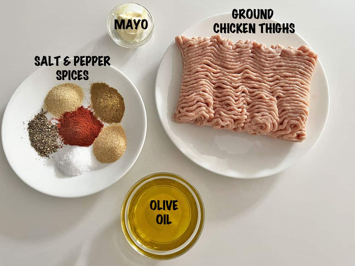 The ingredients needed for making chicken meatballs.