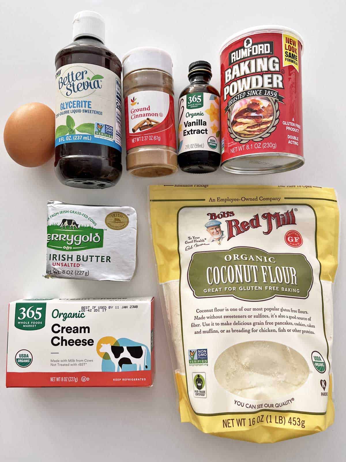 The ingredients needed to make a keto mug cake.