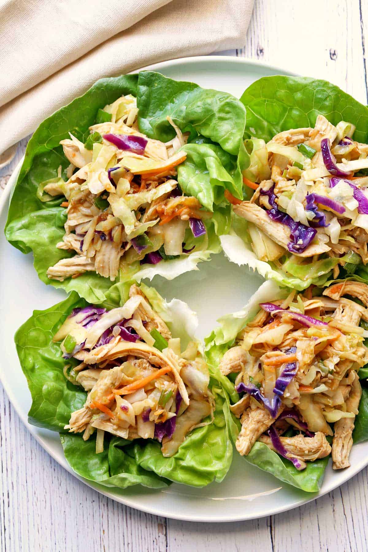 Moo Shu Chicken is served in lettuce cups.