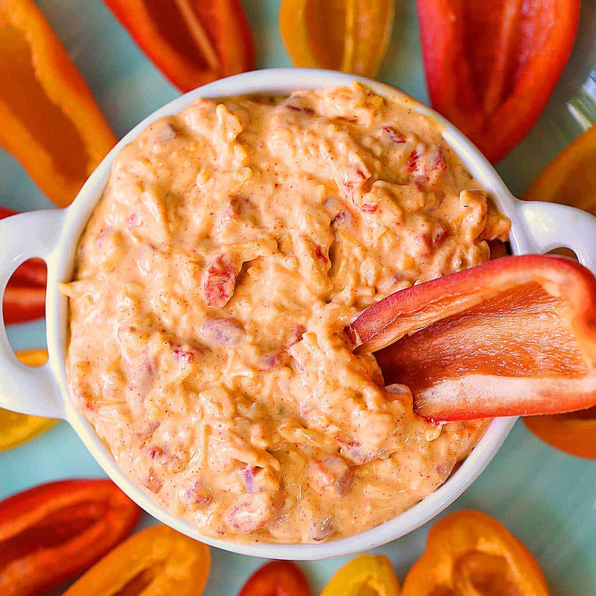 Pimento cheese is served with fresh-cut vegetables.