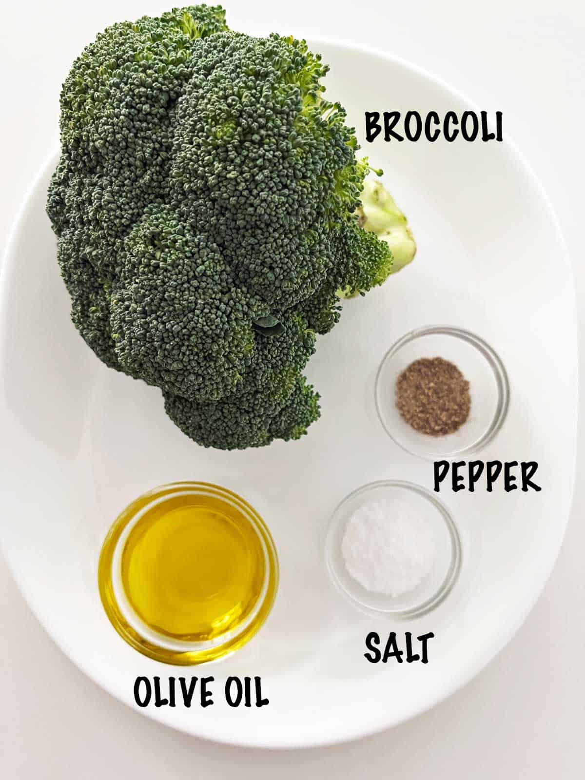 The ingredients needed for oven-roasting broccoli.
