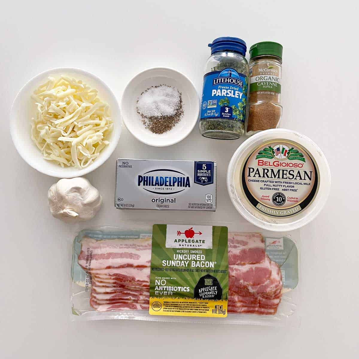 The ingredients needed to make cheese balls.