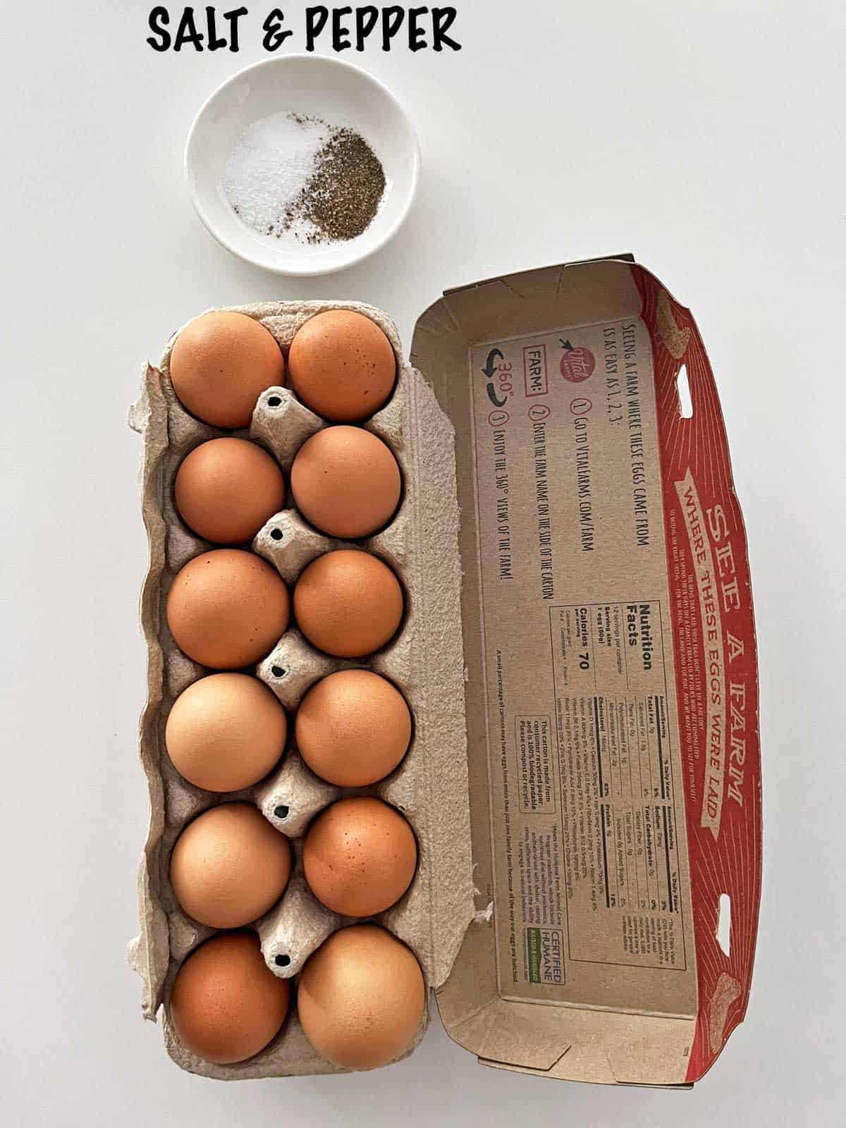 The ingredients needed to cook soft-boiled eggs.