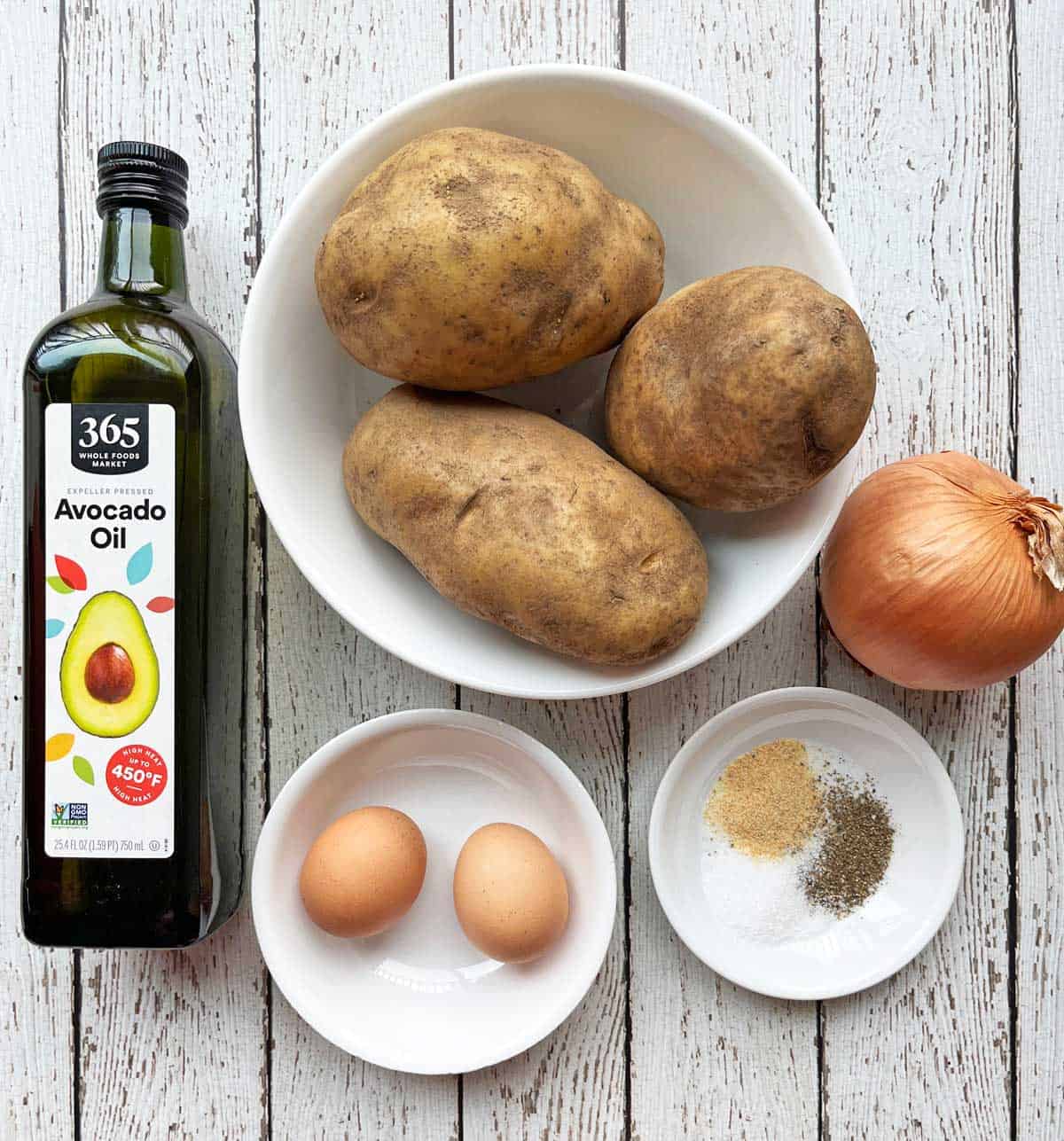 The ingredients needed to cook latkes.