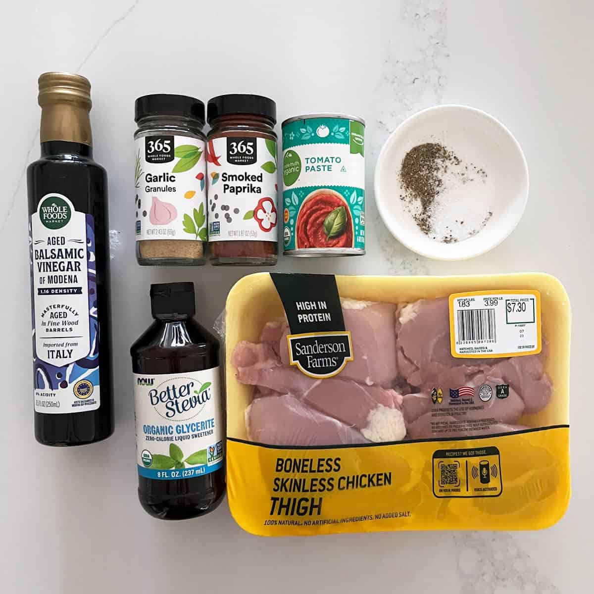 The ingredients needed to make pulled chicken.