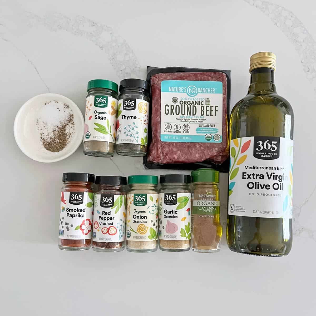 The ingredients needed to make beef sausage.