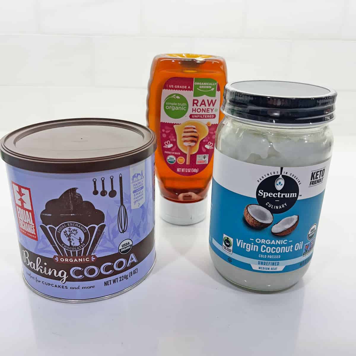 The ingredients needed to make homemade chocolate.