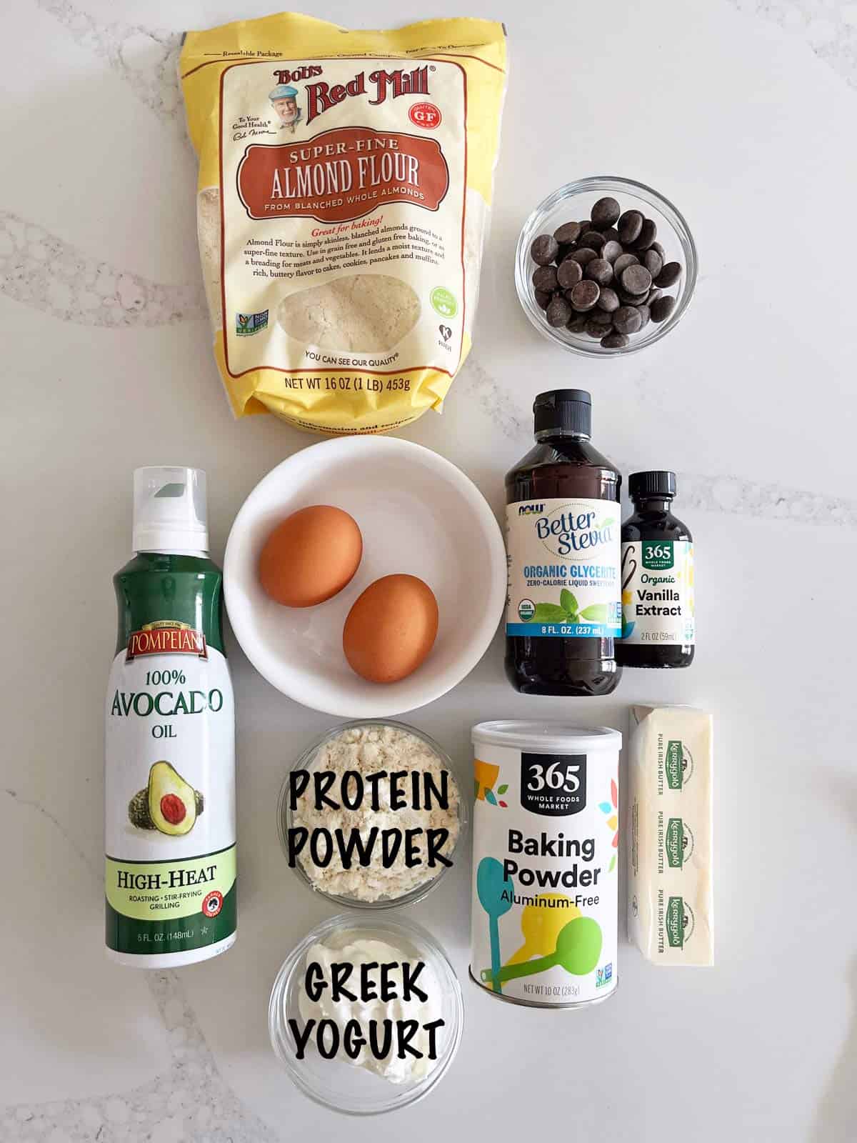 The ingredients needed to bake protein muffins.