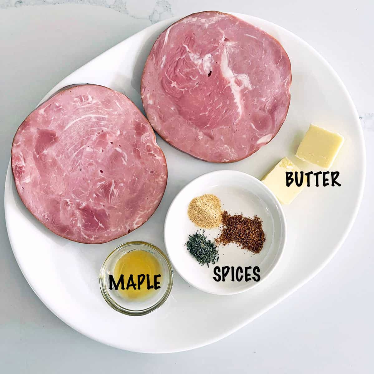 The ingredients needed to cook ham steak.