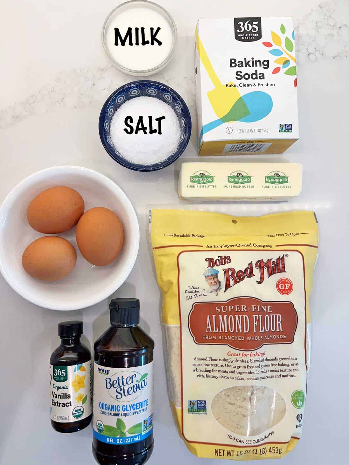 The ingredients needed to make keto waffles.