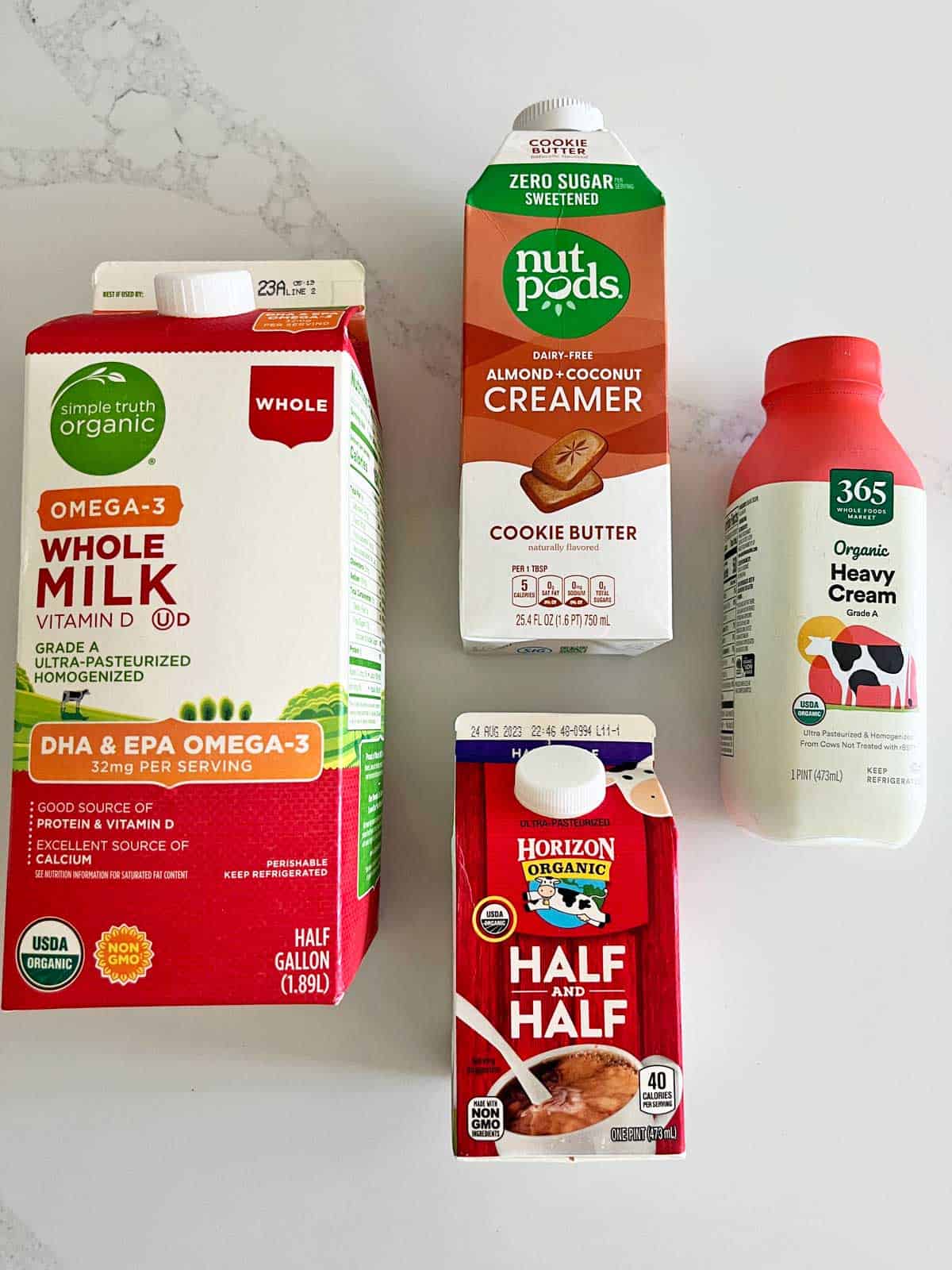 The creamy ingredients that can be added to iced coffee.