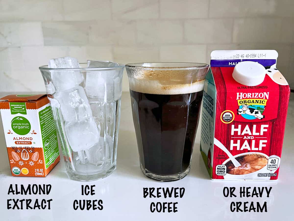 The ingredients needed to make iced coffee.