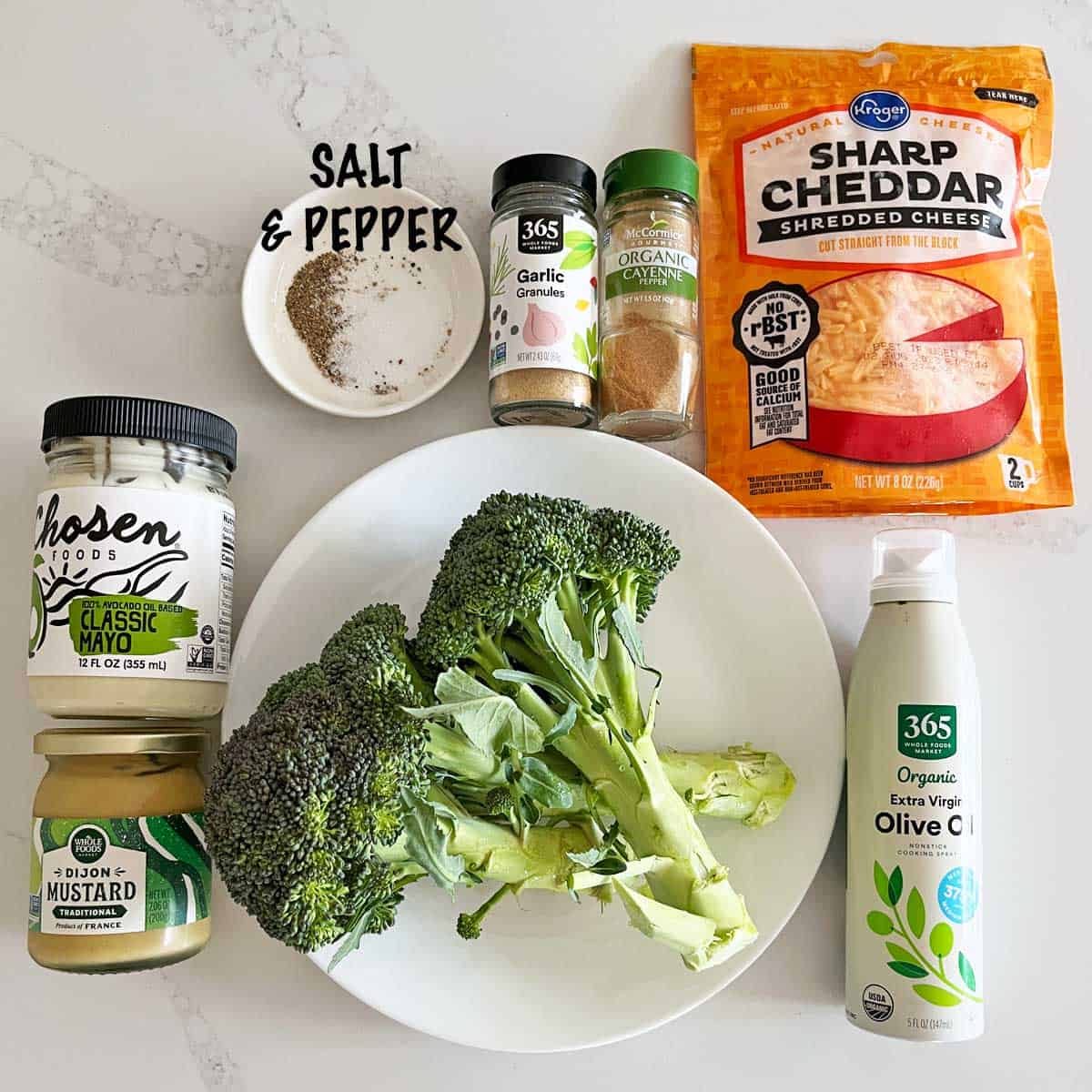 The ingredients needed to make a broccoli casserole.