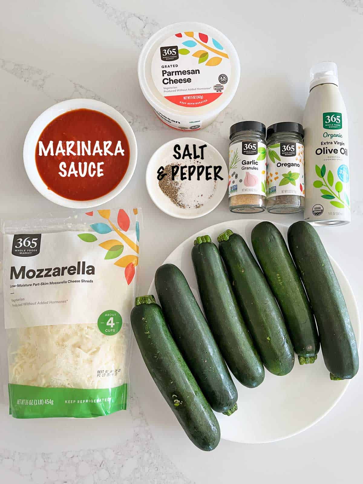 The ingredients needed to make a zucchini casserole.