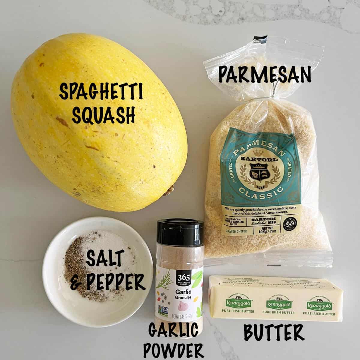 The ingredients needed to make spaghetti squash pasta.