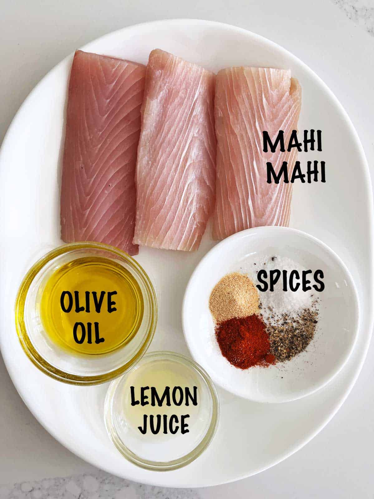 The ingredients needed to make grilled mahi mahi.