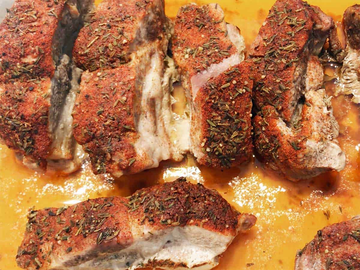 Country-style ribs after 2 hours in the oven.