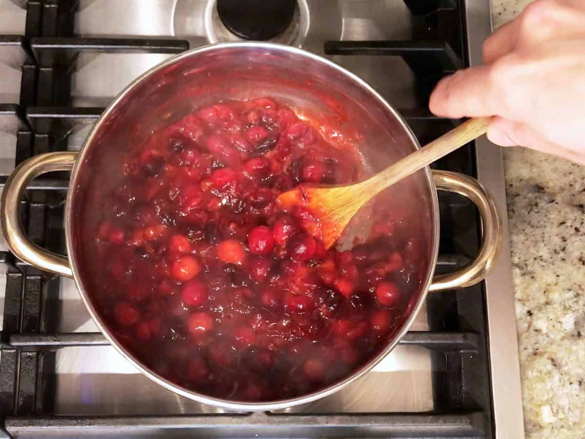 Cooking the sauce in a saucepan.