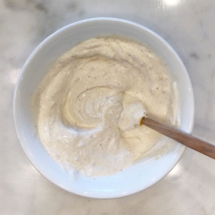 The sauce is mixed in a bowl.