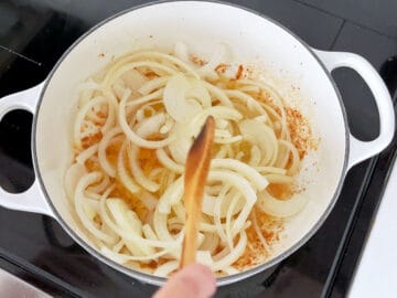 Cooking the onions.