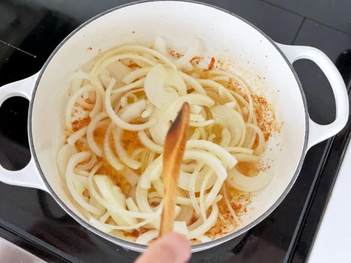 Cooking the onions.