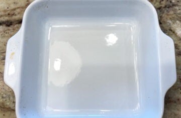 Greased baking dish.