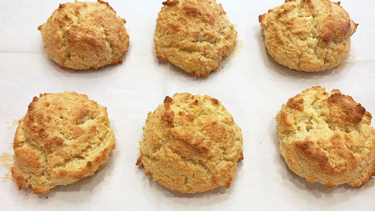 The biscuits are fully baked on the pan.