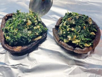 Stuffing the mushrooms.