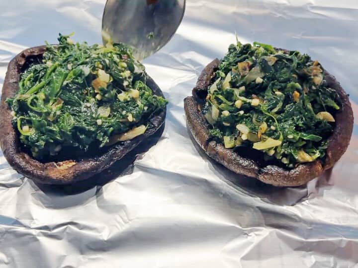 Stuffing the mushrooms.