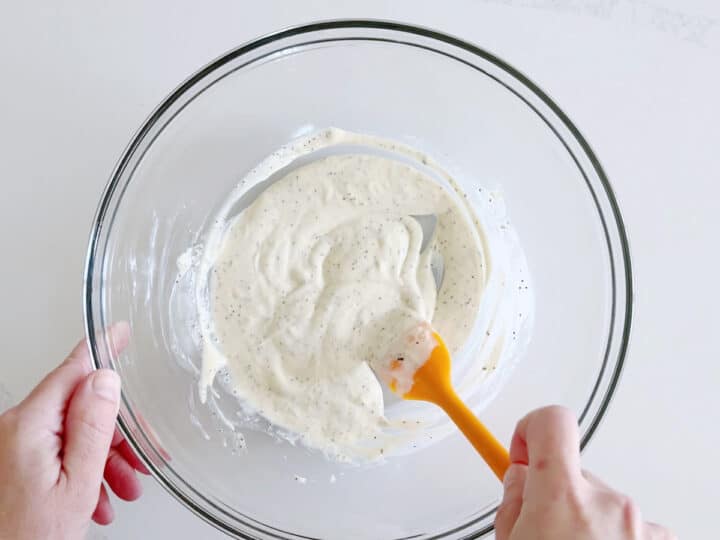 The coleslaw dressing is combined.