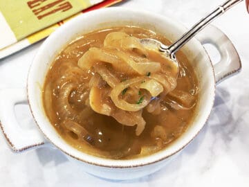 Onion soup is served.
