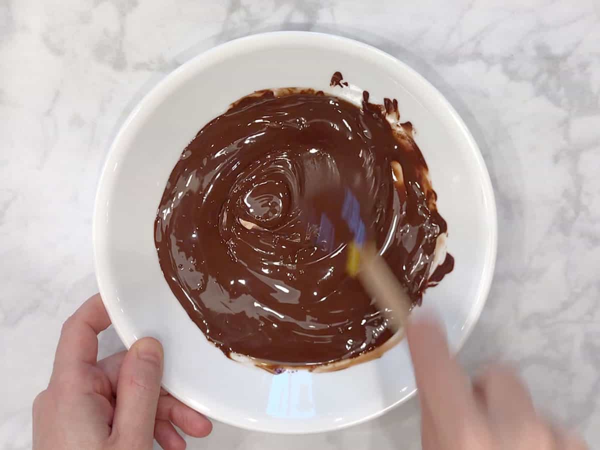 Melted chocolate in a bowl.