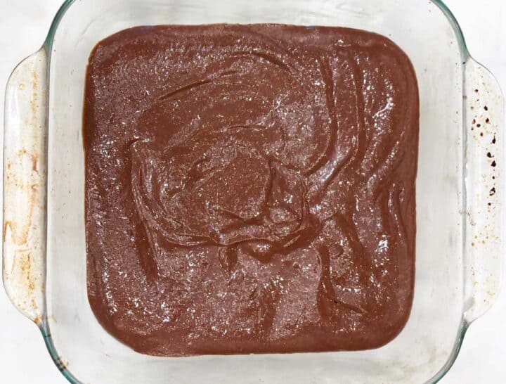 The batter is in the pan, ready for baking.