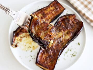 Serving the eggplant.