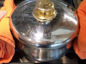 Removing the eggs from the heat.