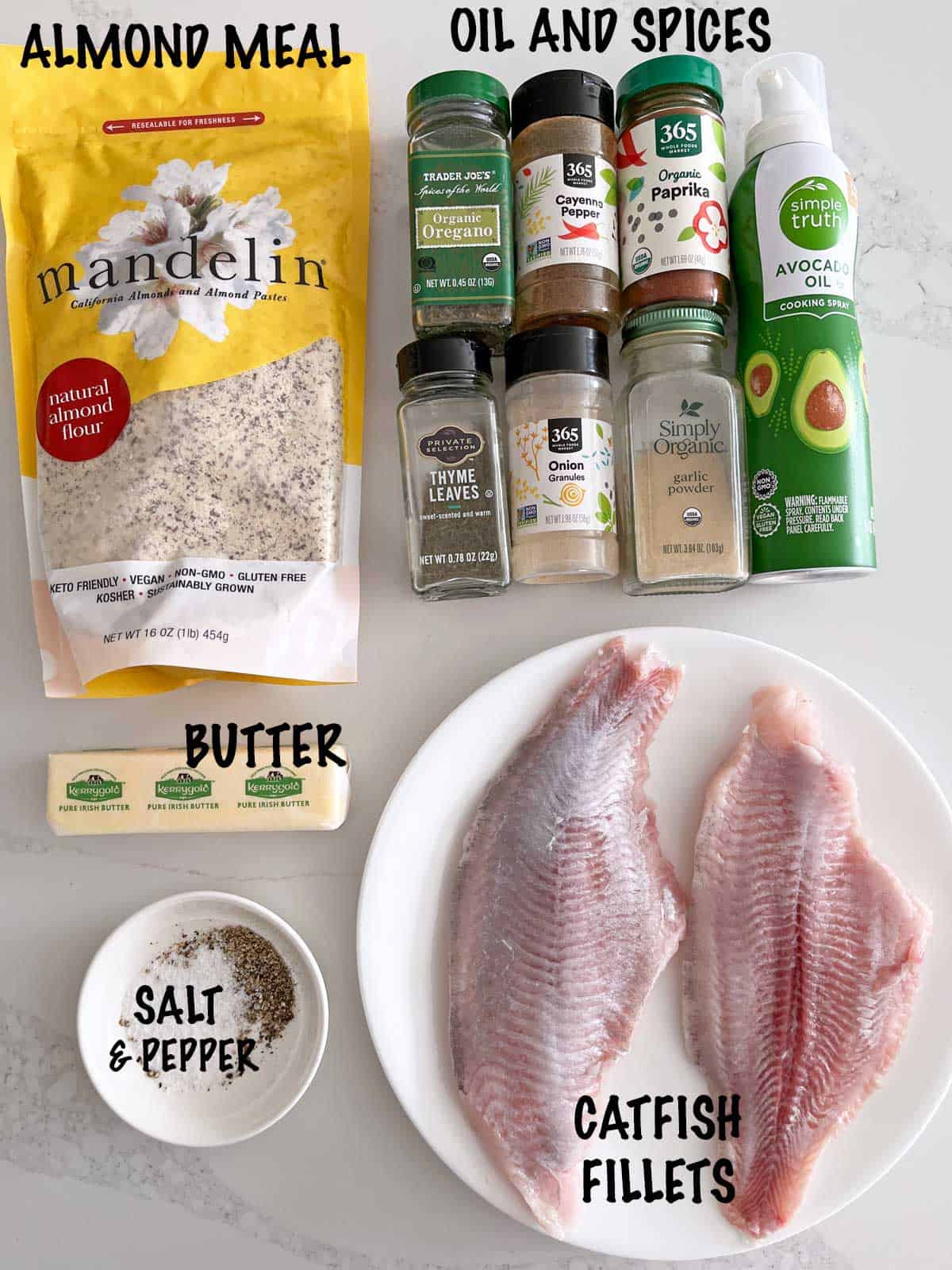 The ingredients needed to bake catfish.