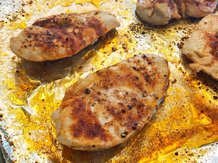 The chicken is ready in the pan.