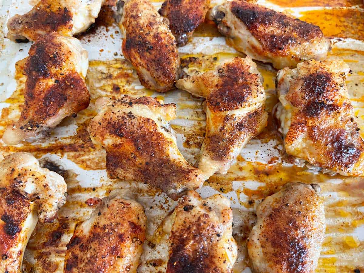 The wings after 30 extra minutes in a warm oven.