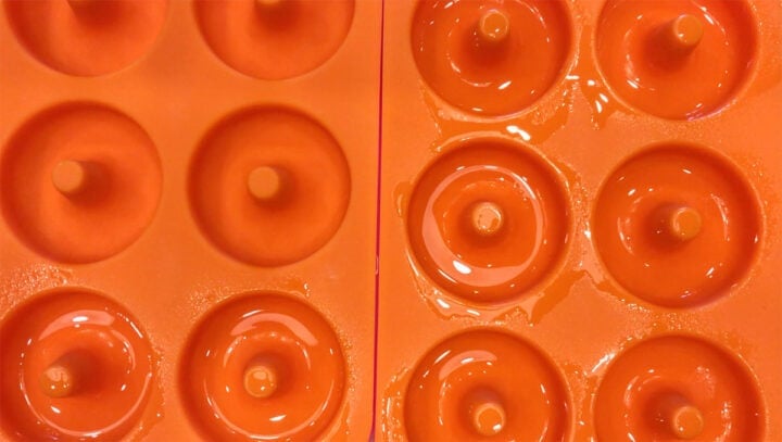 Grease the donut pan cavities.