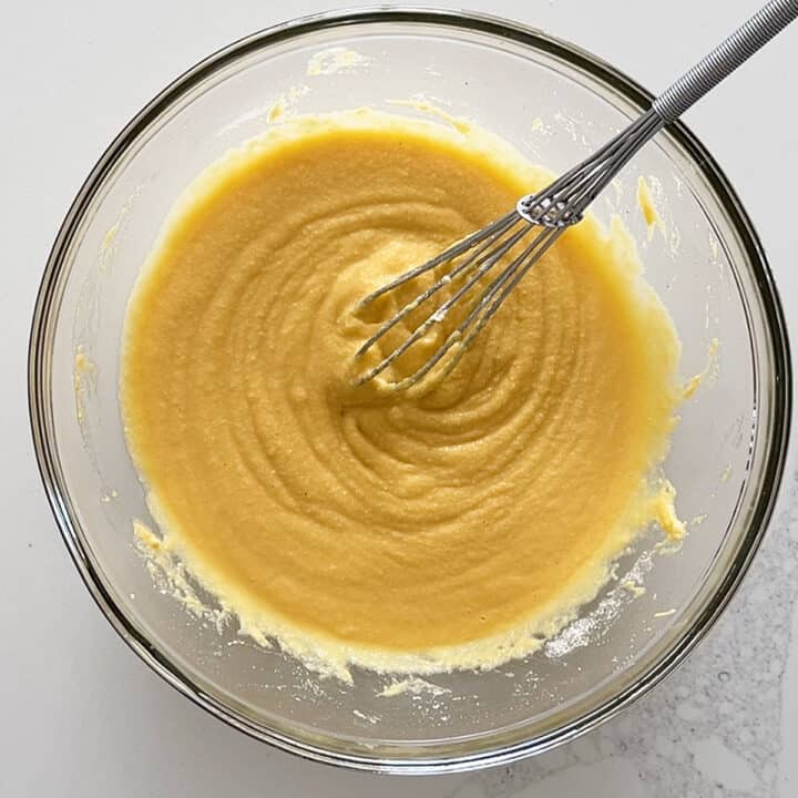 The pancake batter is thick.