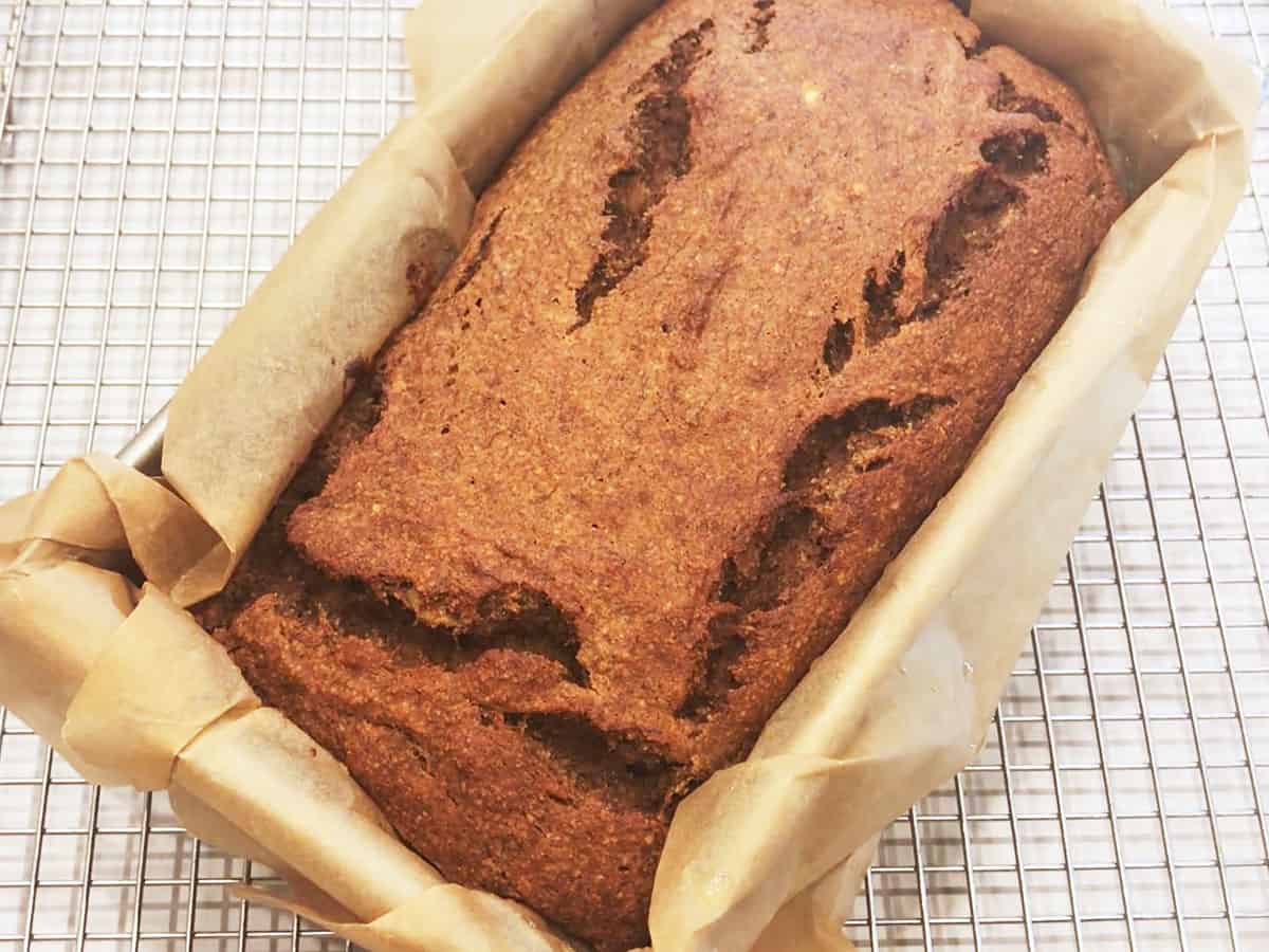 The bread is ready in the pan.