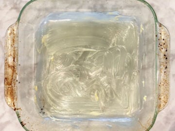 A buttered baking dish.