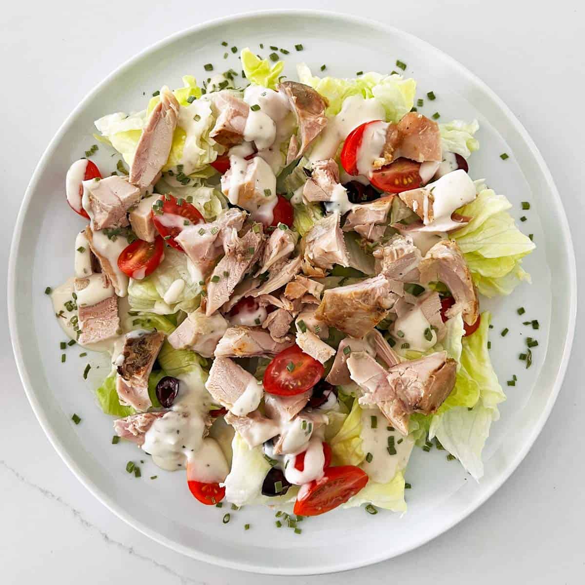 A salad made with leftover chicken thighs.