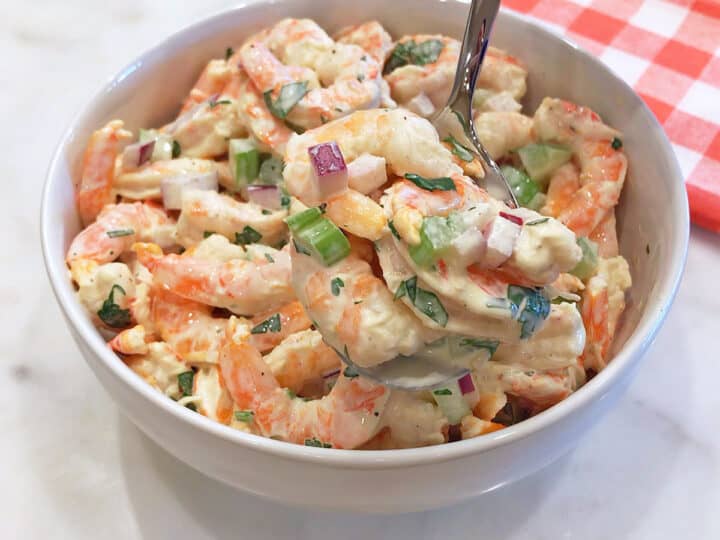 Shrimp salad is served.