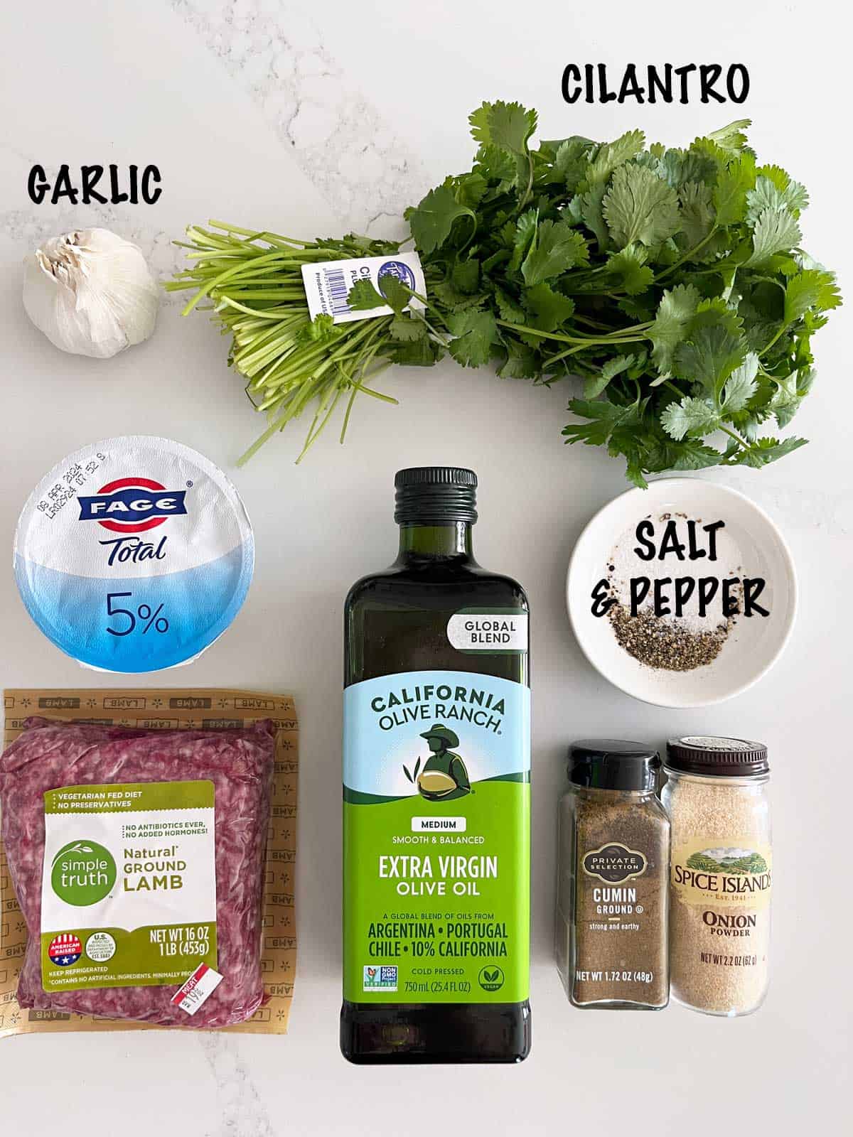 The ingredients needed to make lamb meatballs.